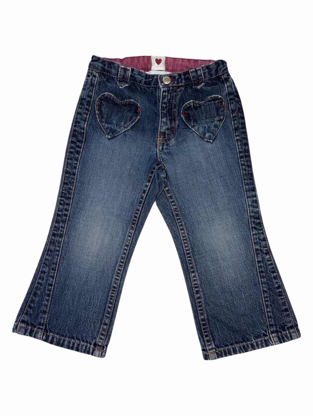 Y2K Baby Gap Girls Heart Pocket Dark Wash Denim Flare Jeans 2T Adjustable Pullon